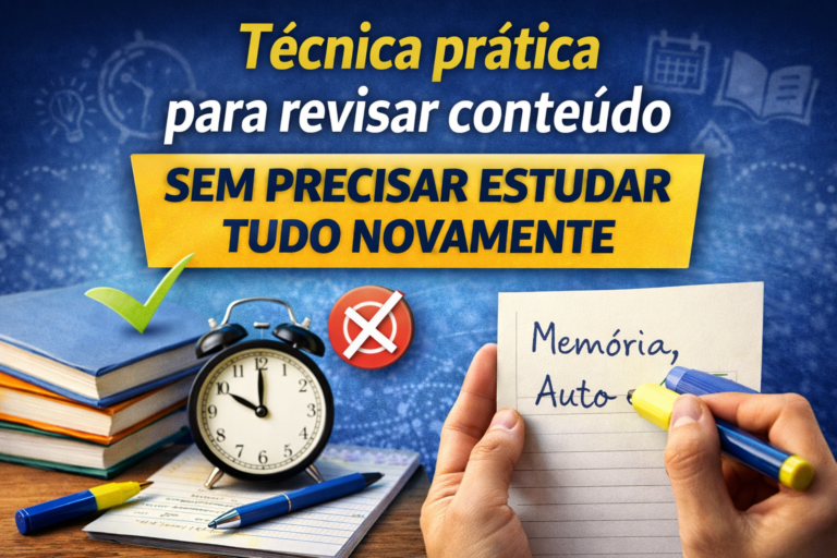 Aprenda uma técnica prática para revisar conteúdo sem estudar tudo novamente e aumente sua retenção com mais eficiência nos estudos.